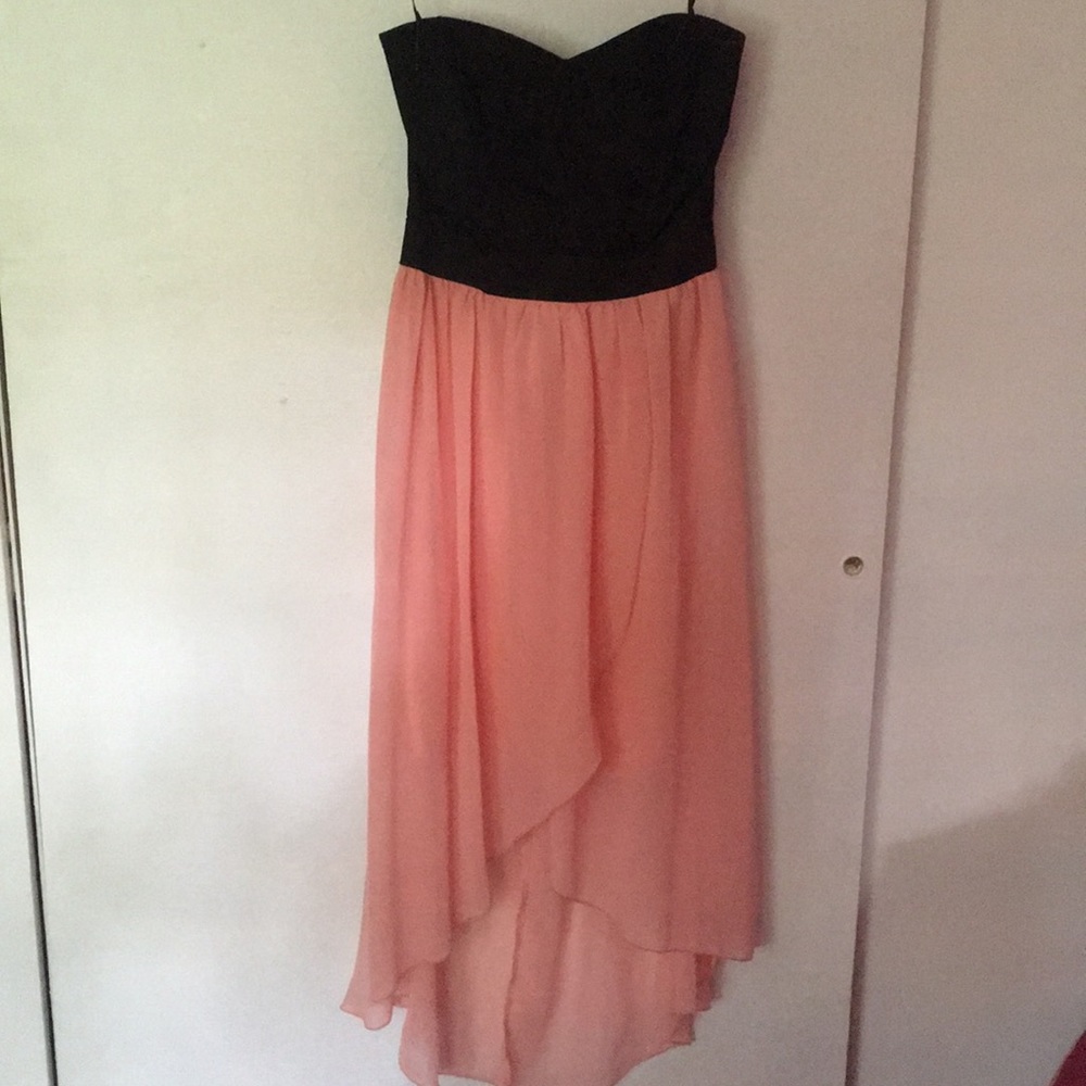 Semi formal high low pink and black dress